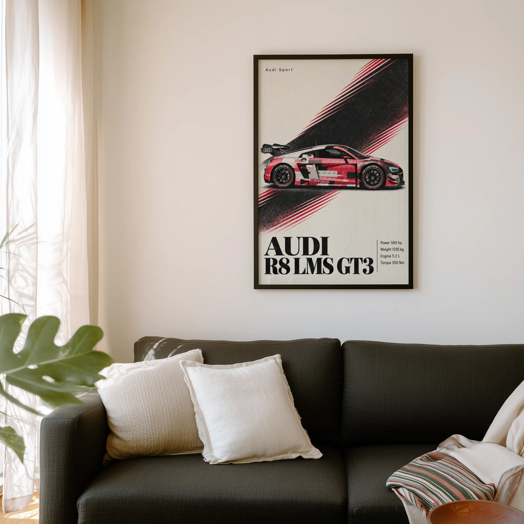 Vintage Audi R8 LMS GT3 Print, Racing Car Poster