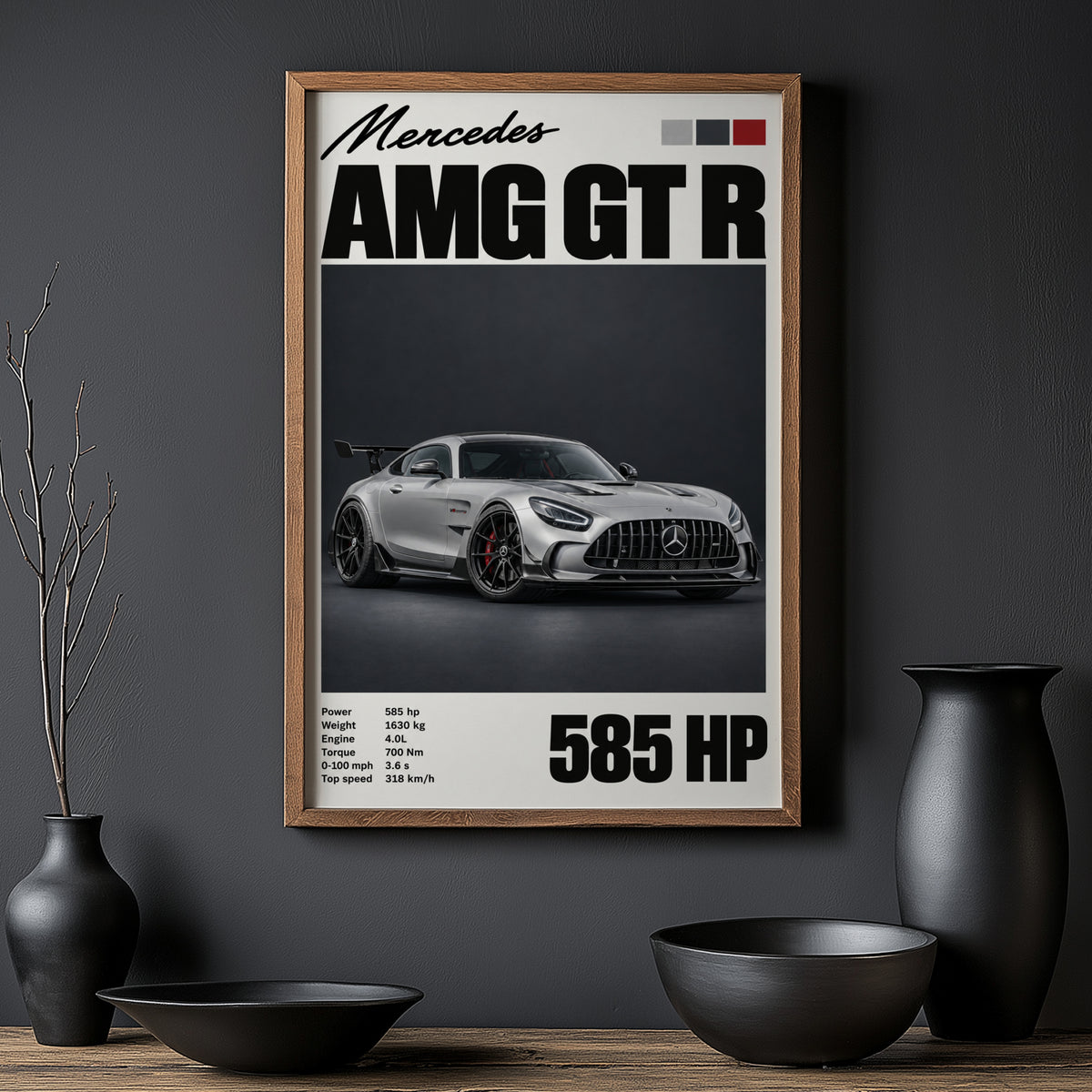 Vintage Mercedes AMG GT R Print, Car Wall Art