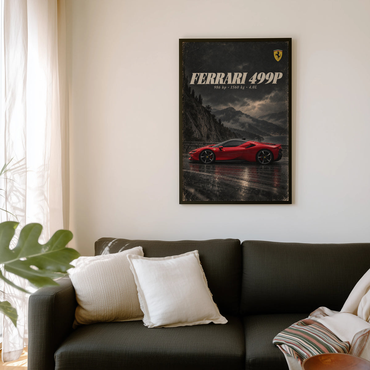 Vintage Ferrari 499P Print, Red Supercar Wall Art