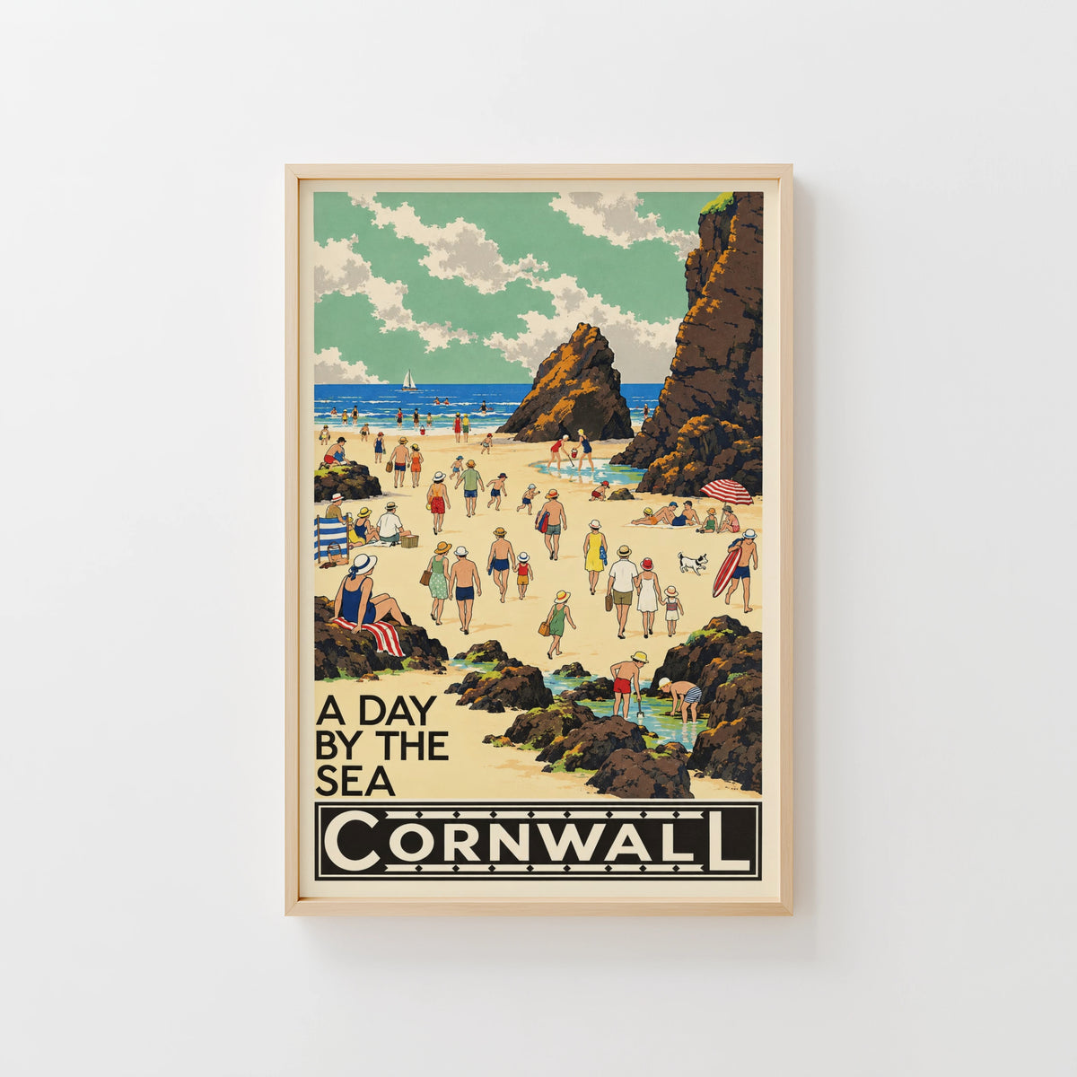 Vintage Cornwall Beach Poster, Seaside Wall Art, Print