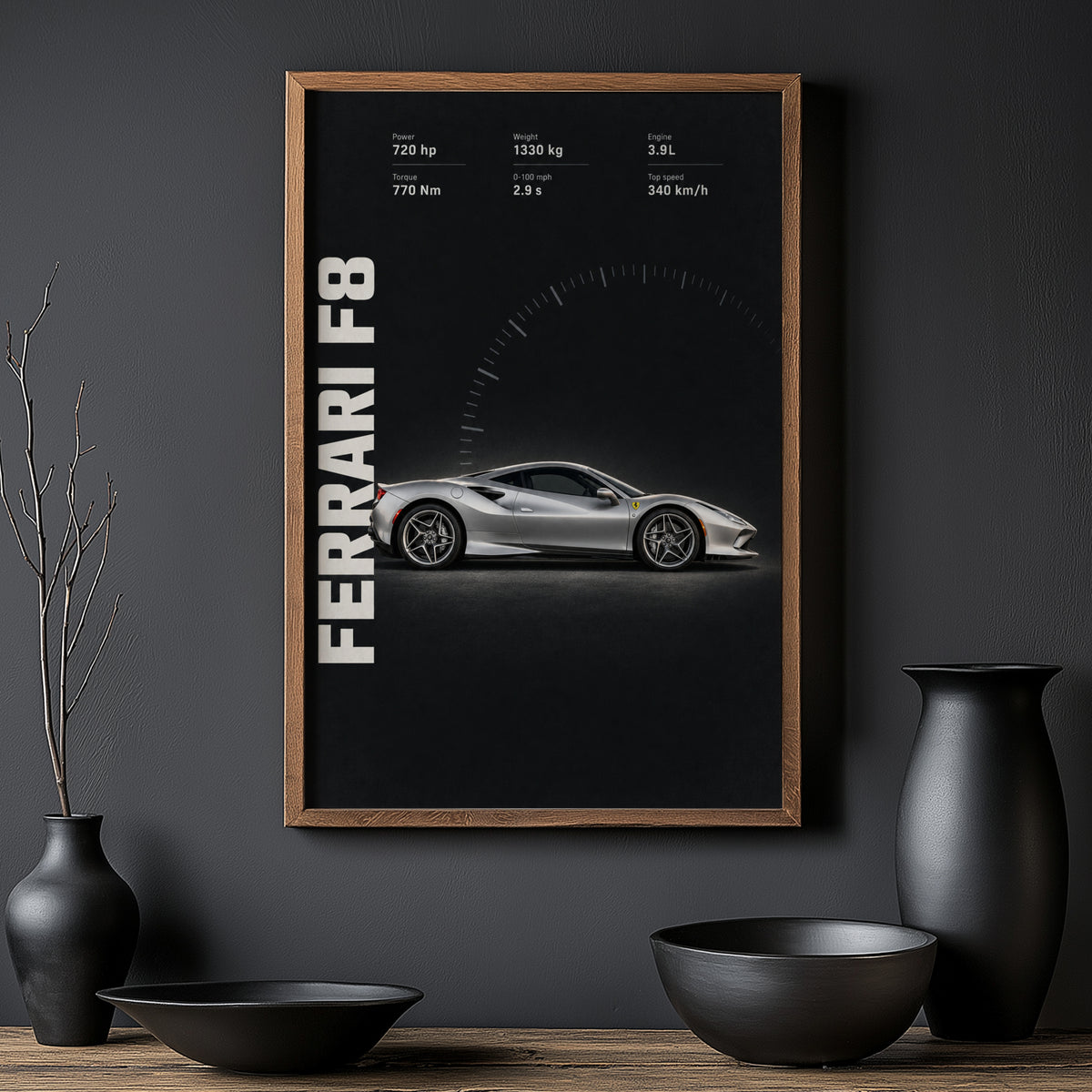 Vintage Ferrari F8 Print, Supercar Wall Art