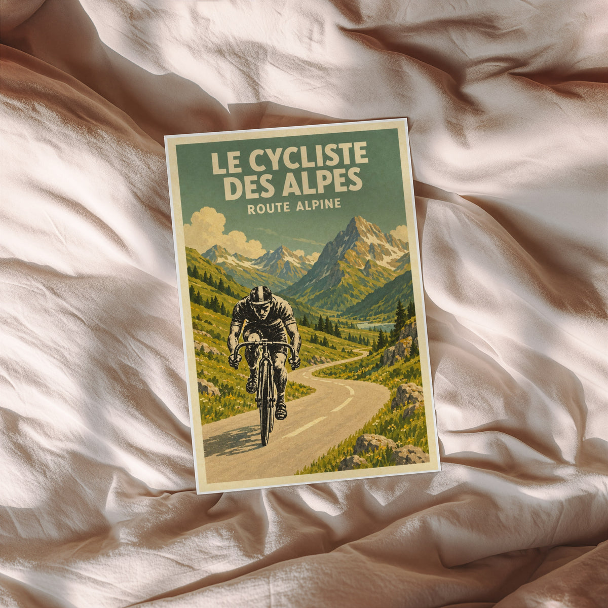 Vintage Alpine Cyclist Poster, Mountain Cycling Wall Art