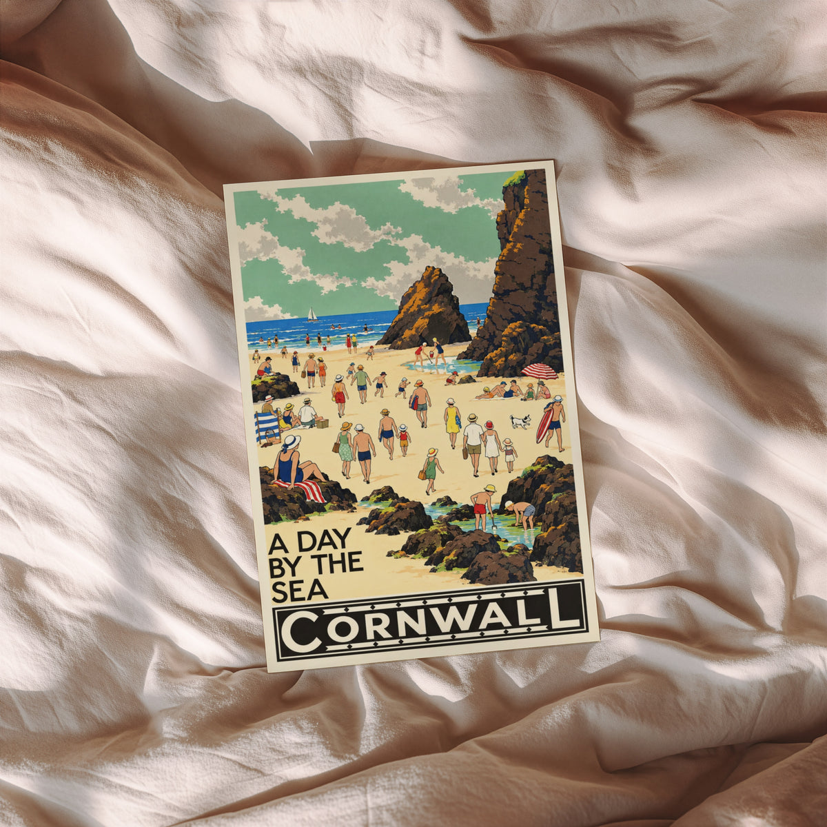 Vintage Cornwall Beach Poster, Seaside Wall Art, Print
