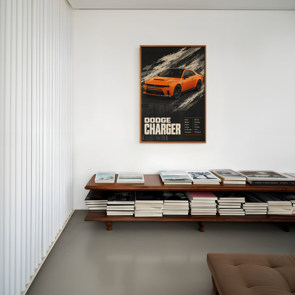 Vintage Dodge Charger Print, Muscle Car Wall Art