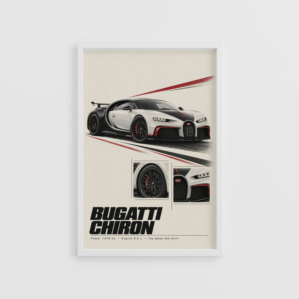 Vintage Bugatti Chiron Print, Supercar Wall Art