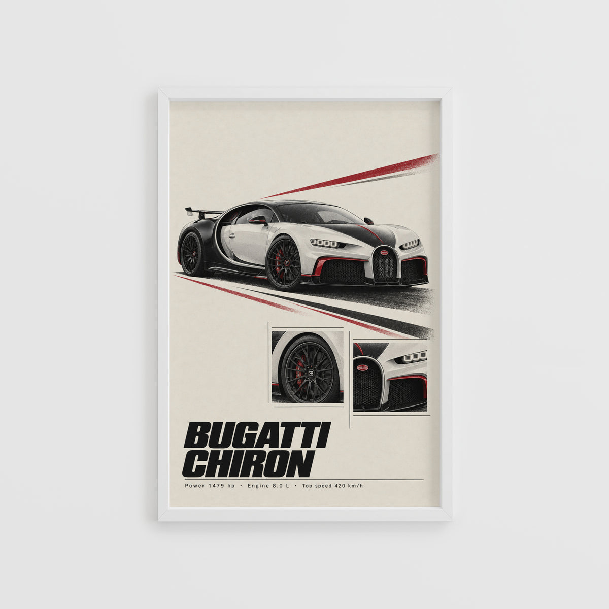 Vintage Bugatti Chiron Print, Supercar Wall Art