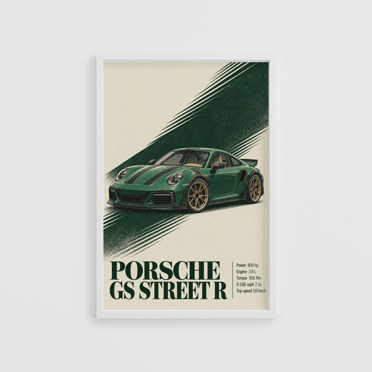 Vintage Porsche GS Street R Print, Green Car Art