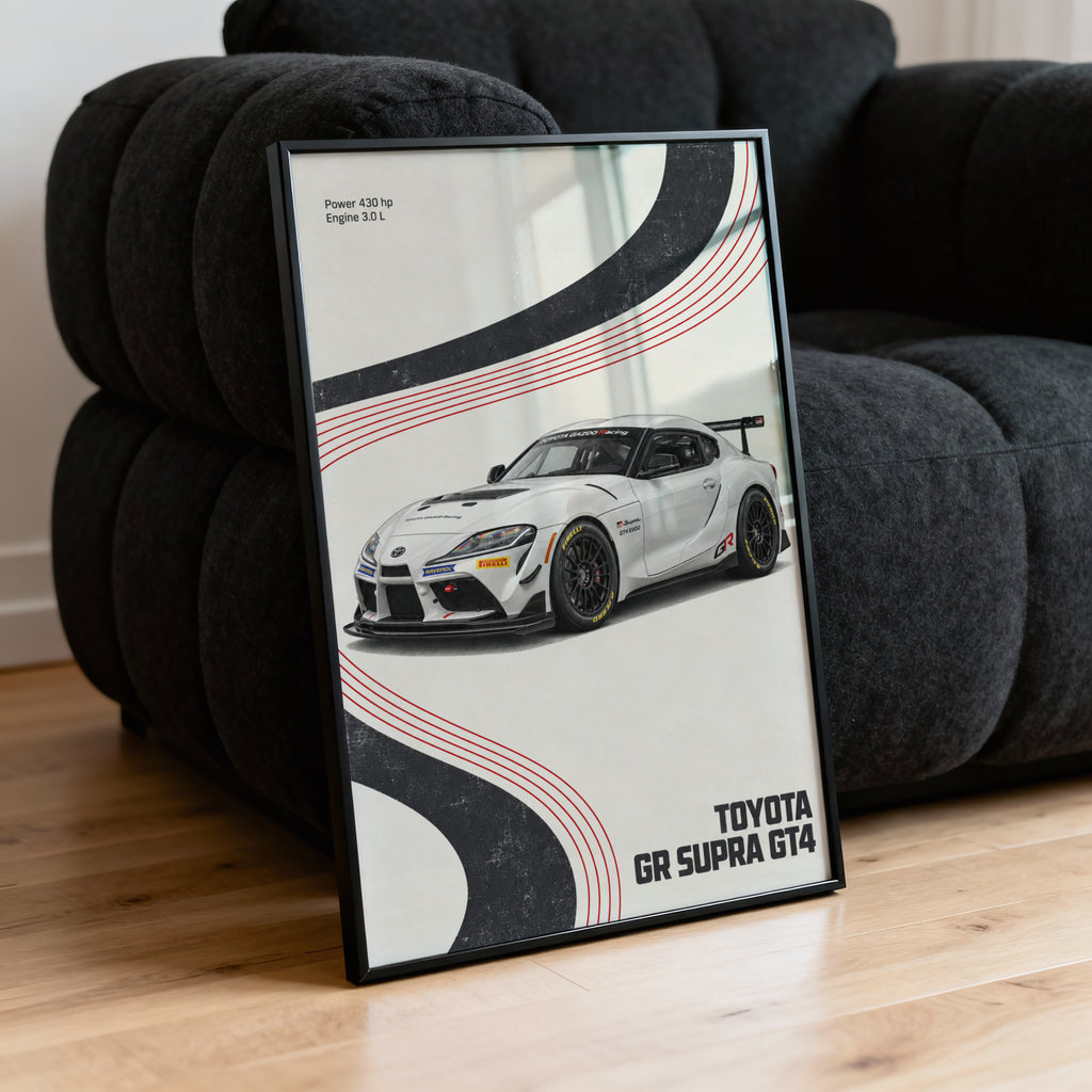 Vintage Toyota GR Supra GT4 Print, Racing Car