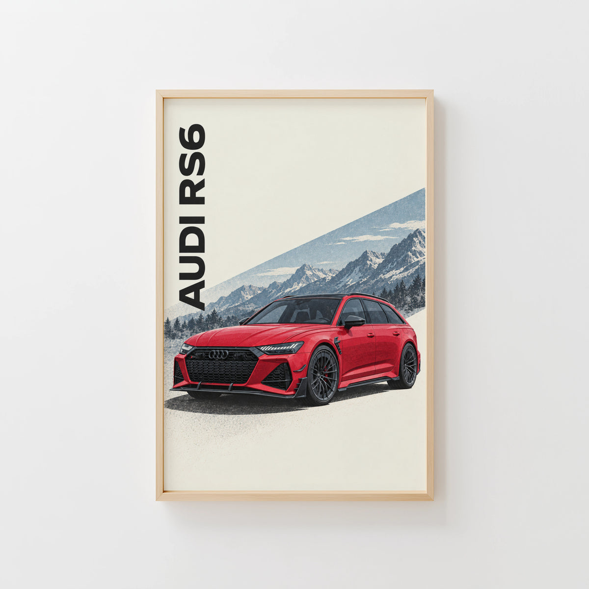 Vintage Audi RS6 Print, Car Wall Art, Mountain Art
