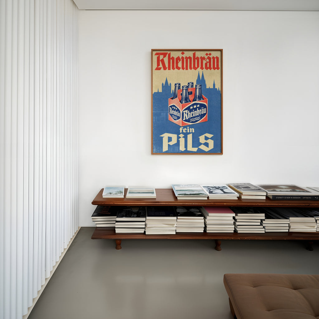 Vintage Rheinbrau Pils Beer Print, Retro Poster