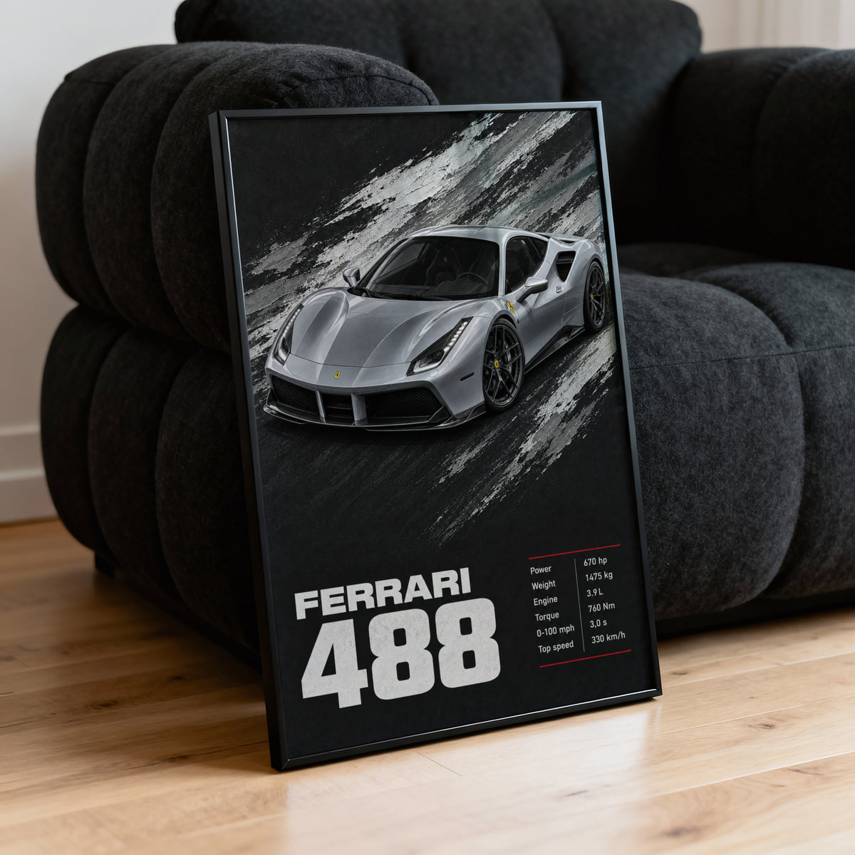 Vintage Ferrari 488 Print, Supercar Wall Art