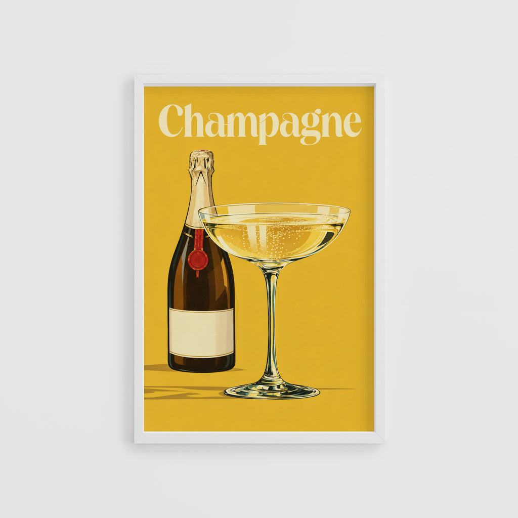 Vintage Champagne Print Poster, Retro Bar Wall Art