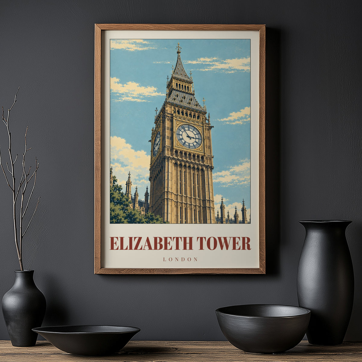 Vintage Elizabeth Tower Poster, London Wall Art Print