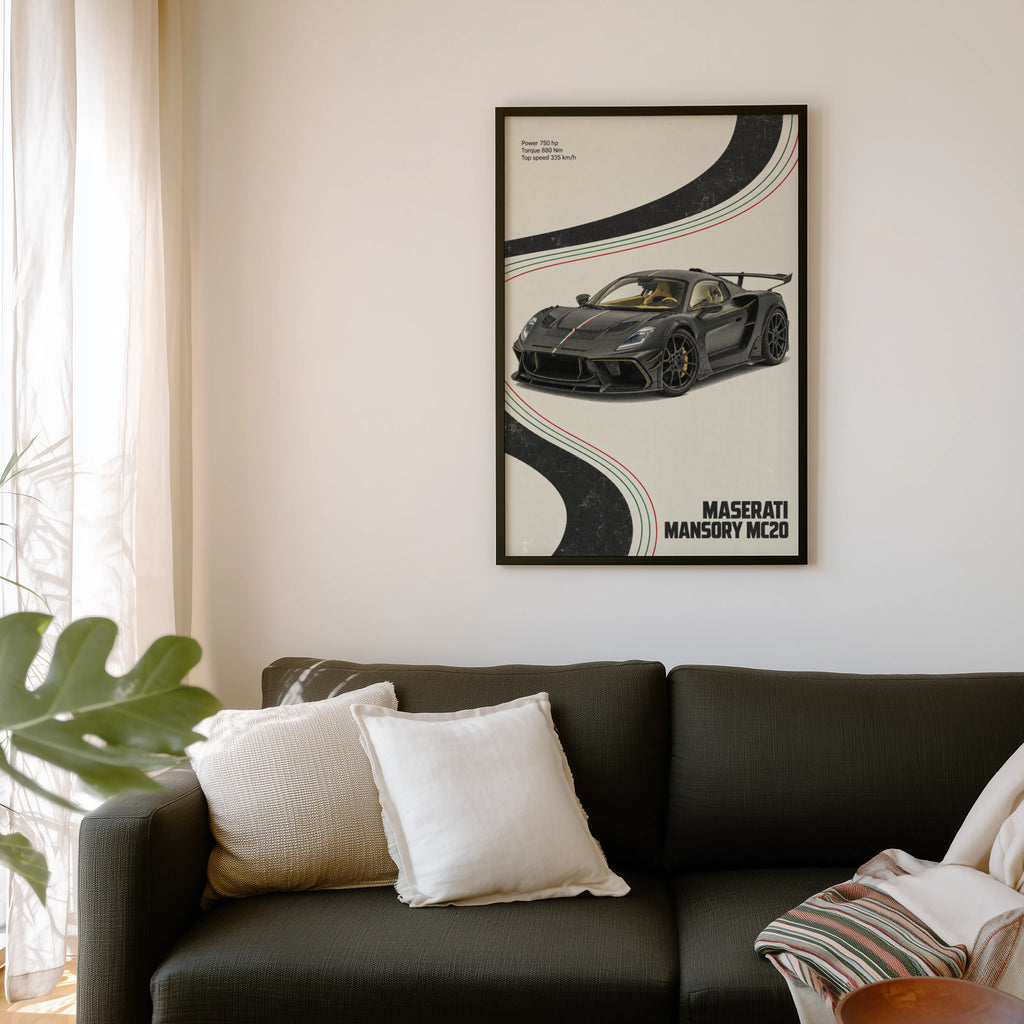 Vintage Maserati MC20 Print, Supercar Wall Art