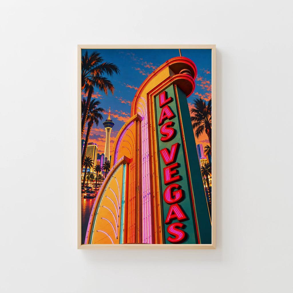 Vintage Las Vegas Poster, Art Deco Neon Sign Print