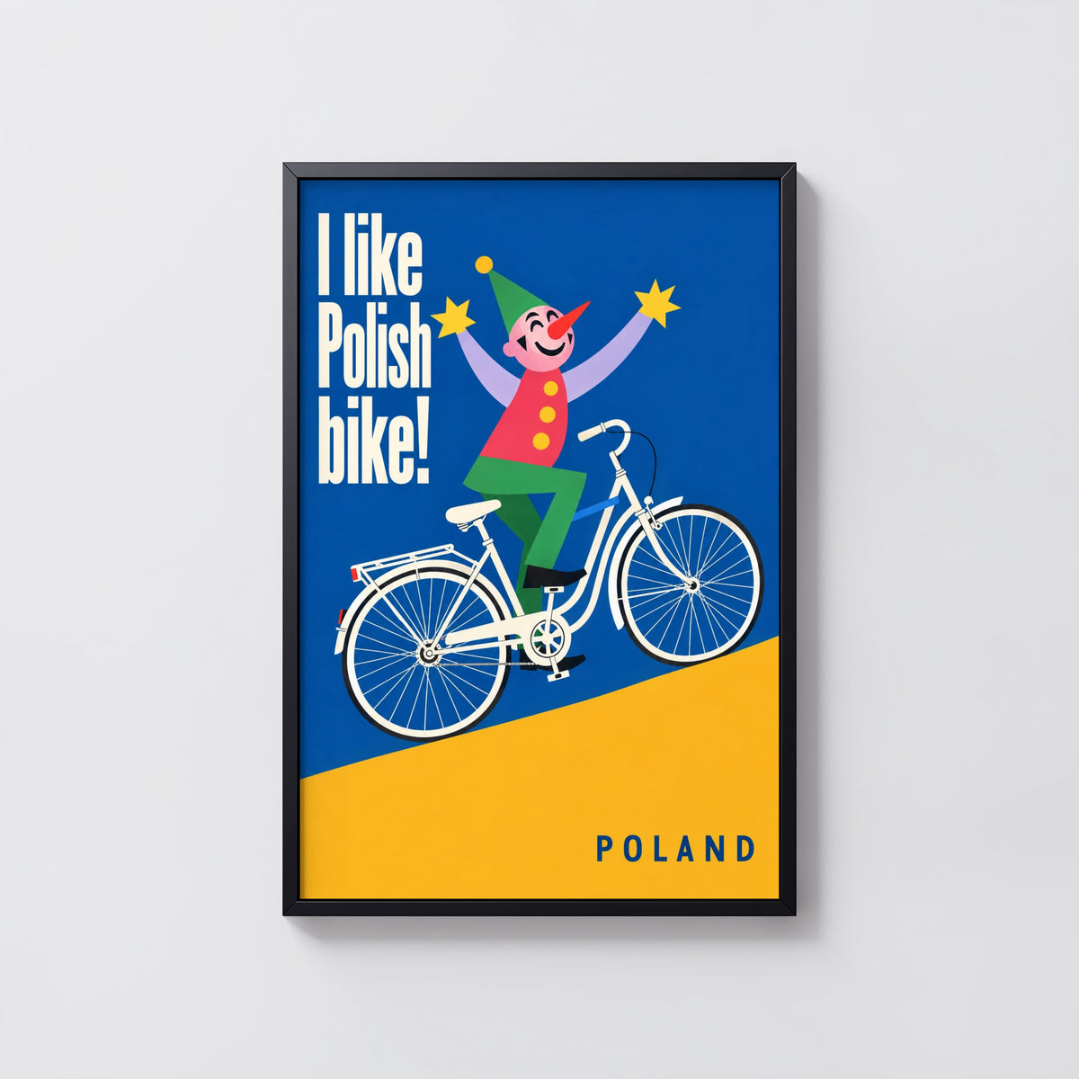 Vintage Clown Cycling Poster, Polish Bike Wall Art Print