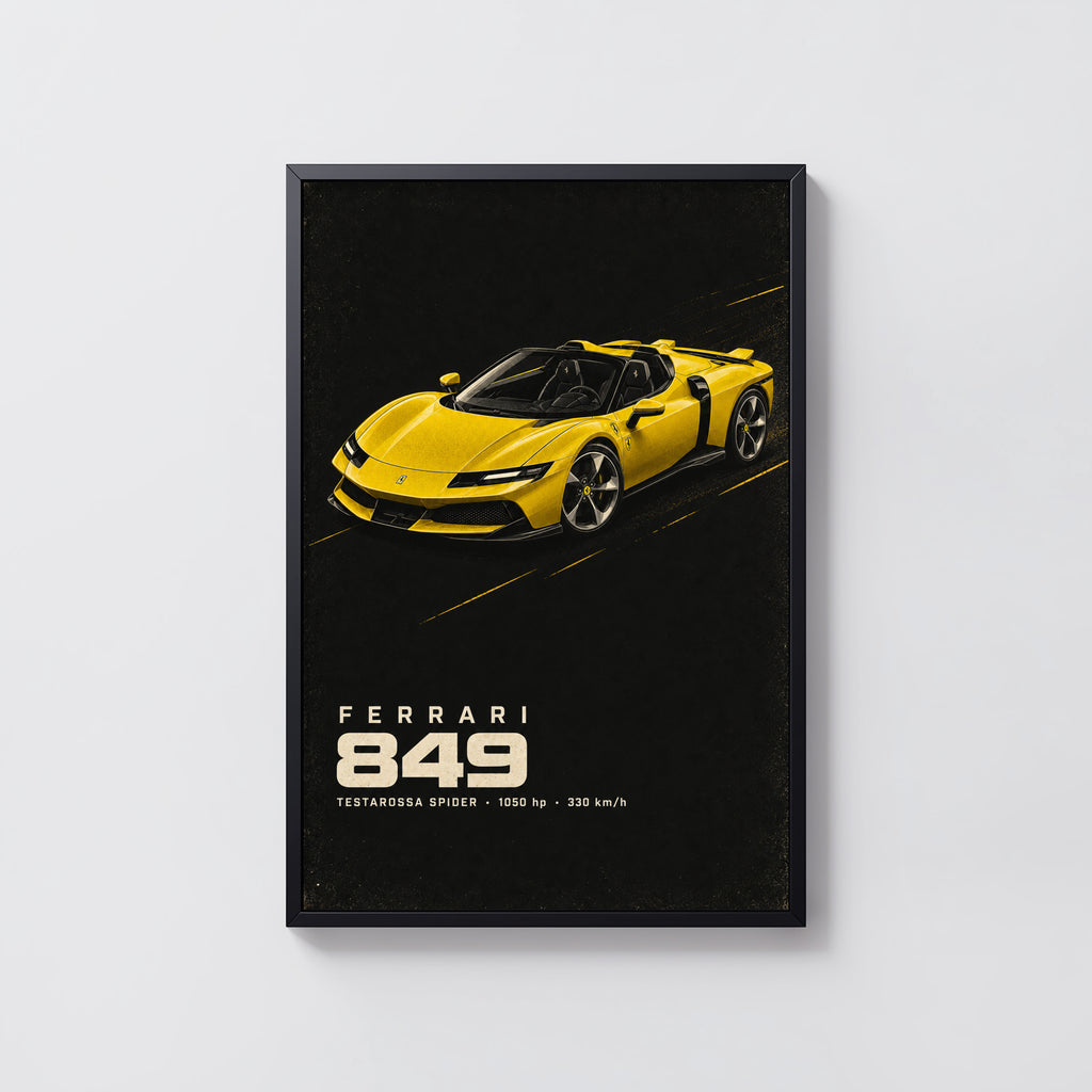Vintage Ferrari Print, Yellow Supercar Wall Art