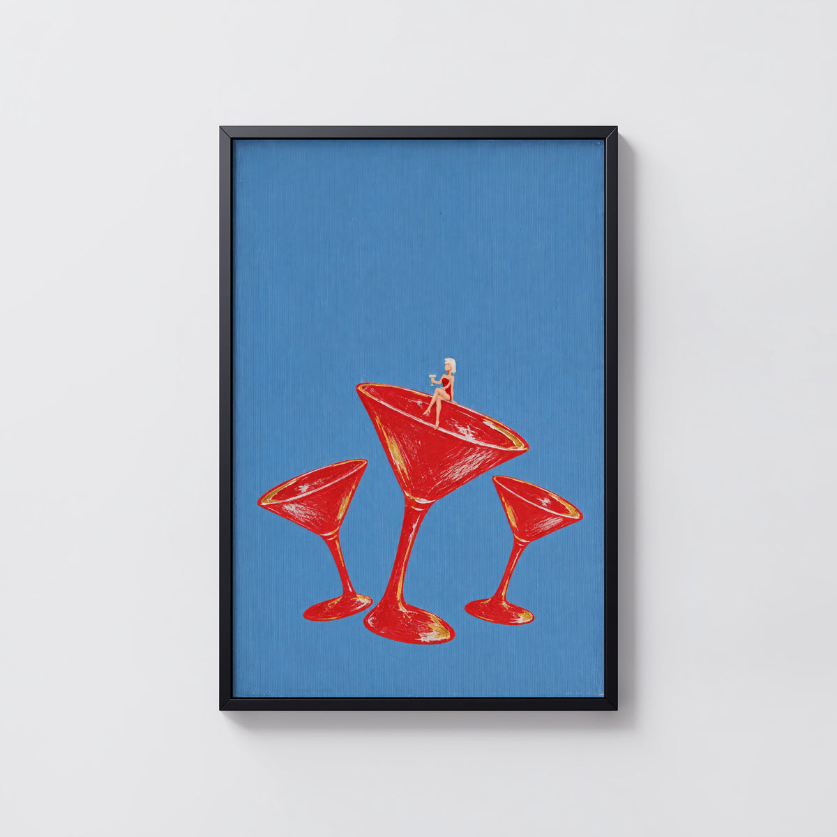 Vintage Cocktail Print Poster, Red Martini Glass Wall Art