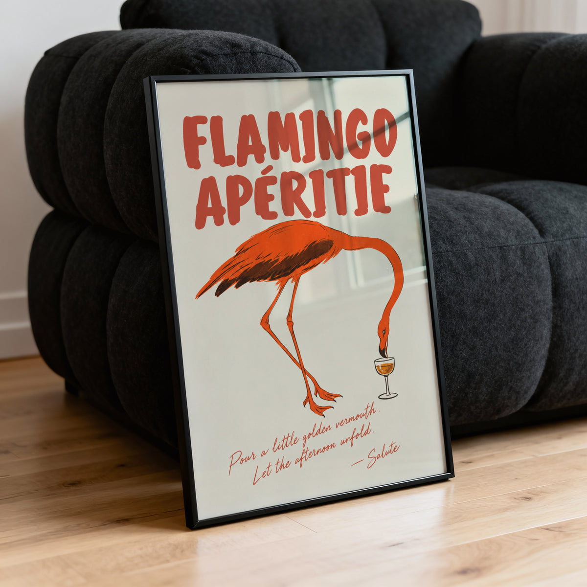 Vintage Flamingo Aperitif Print Poster, Bar Wall Art