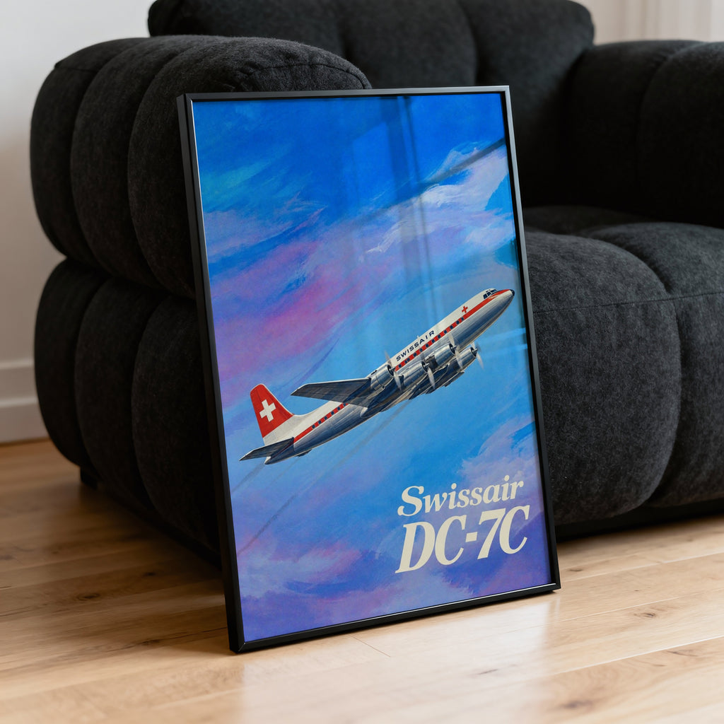 Vintage Swissair DC-7C Poster, Aviation Wall Art, Print