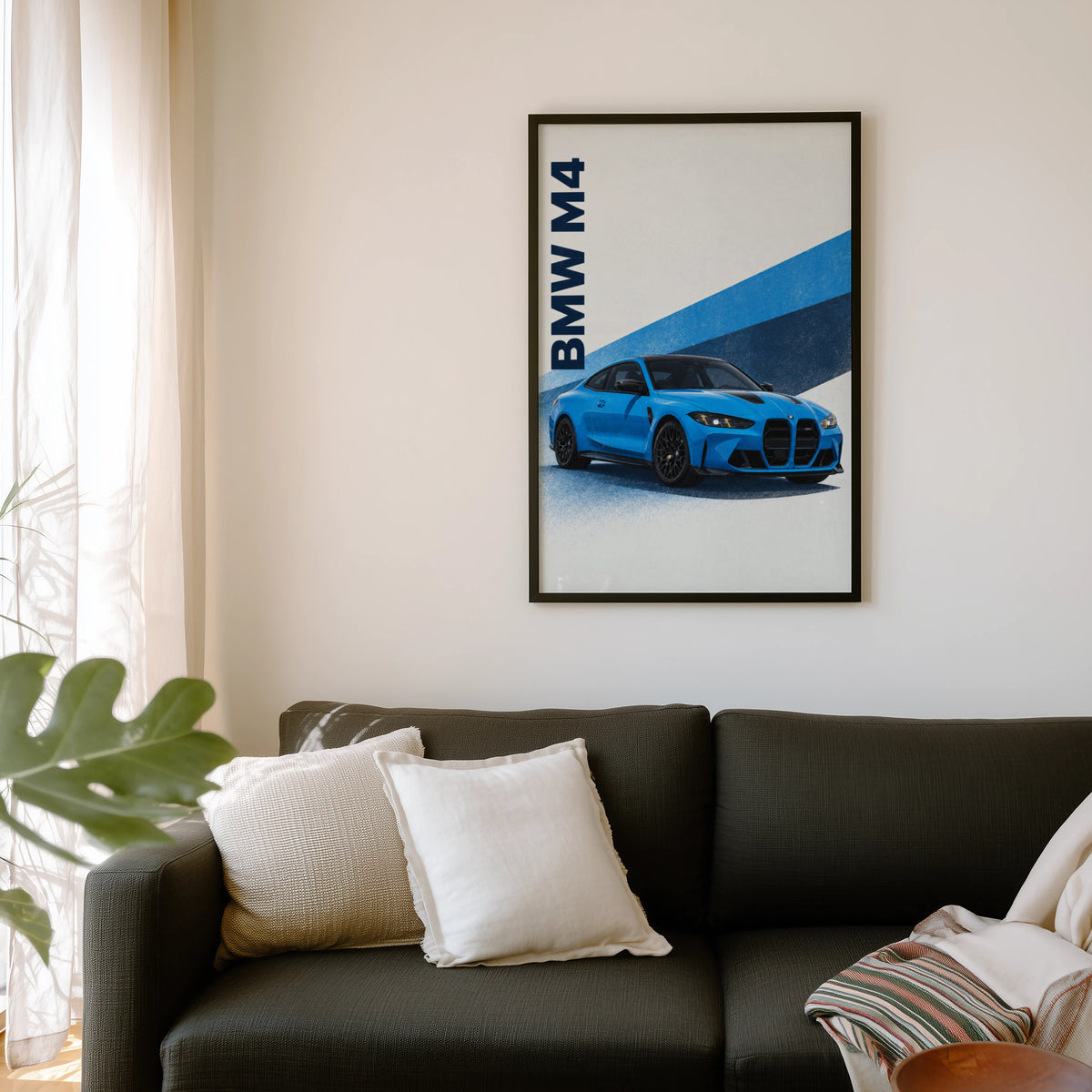 Vintage BMW M4 Print, Blue Car Wall Art