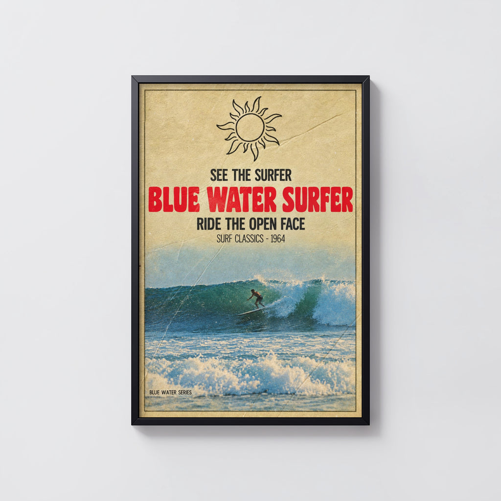 Vintage Blue Water Surfer Print, Surf Poster 1964