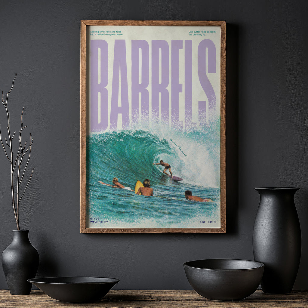 Vintage Barrels Surf Print, Surfing Poster, Wave Art