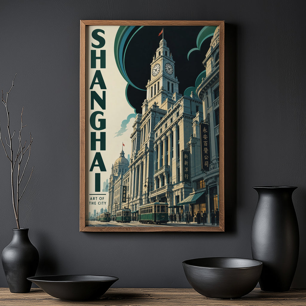Vintage Shanghai Poster, Art Deco Wall Art, Bund Print