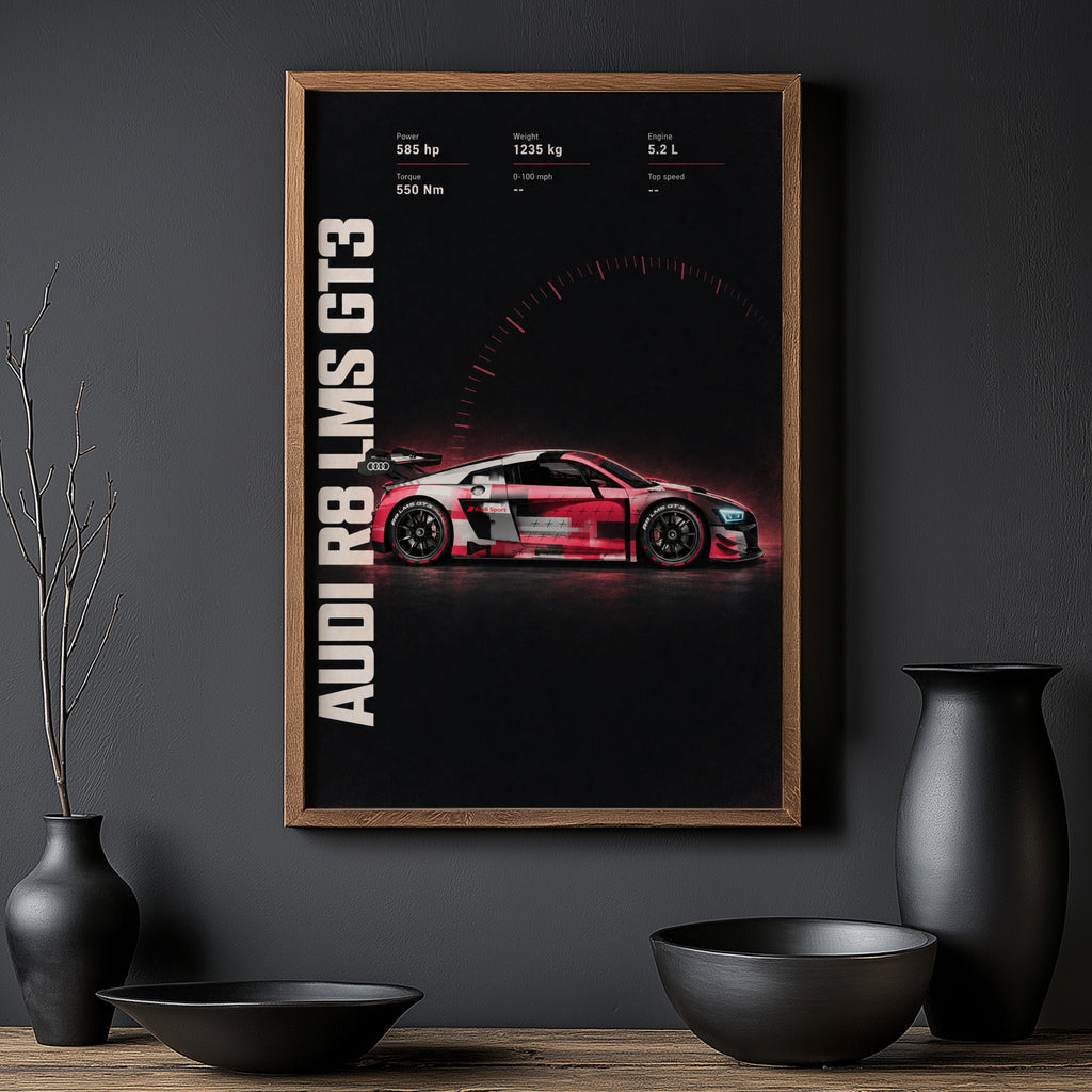 Vintage Audi R8 LMS GT3 Print, Race Car Wall Art
