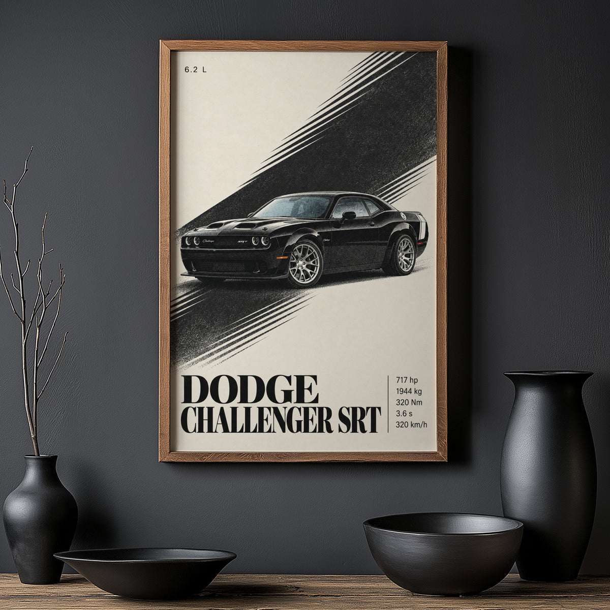 Vintage Dodge Challenger SRT Print, Car Wall Art