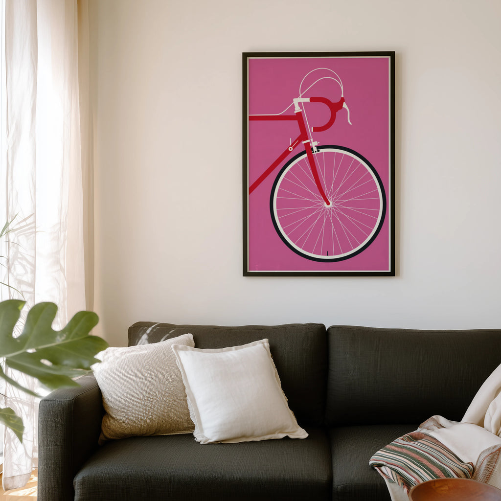 Vintage Road Bicycle Poster, Pink Cycling Wall Art Print