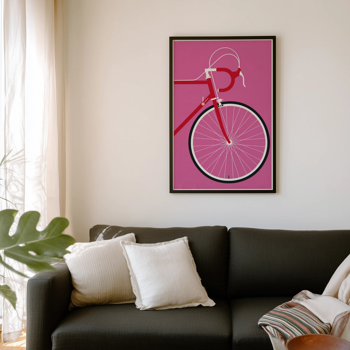 Vintage Road Bicycle Poster, Pink Cycling Wall Art Print