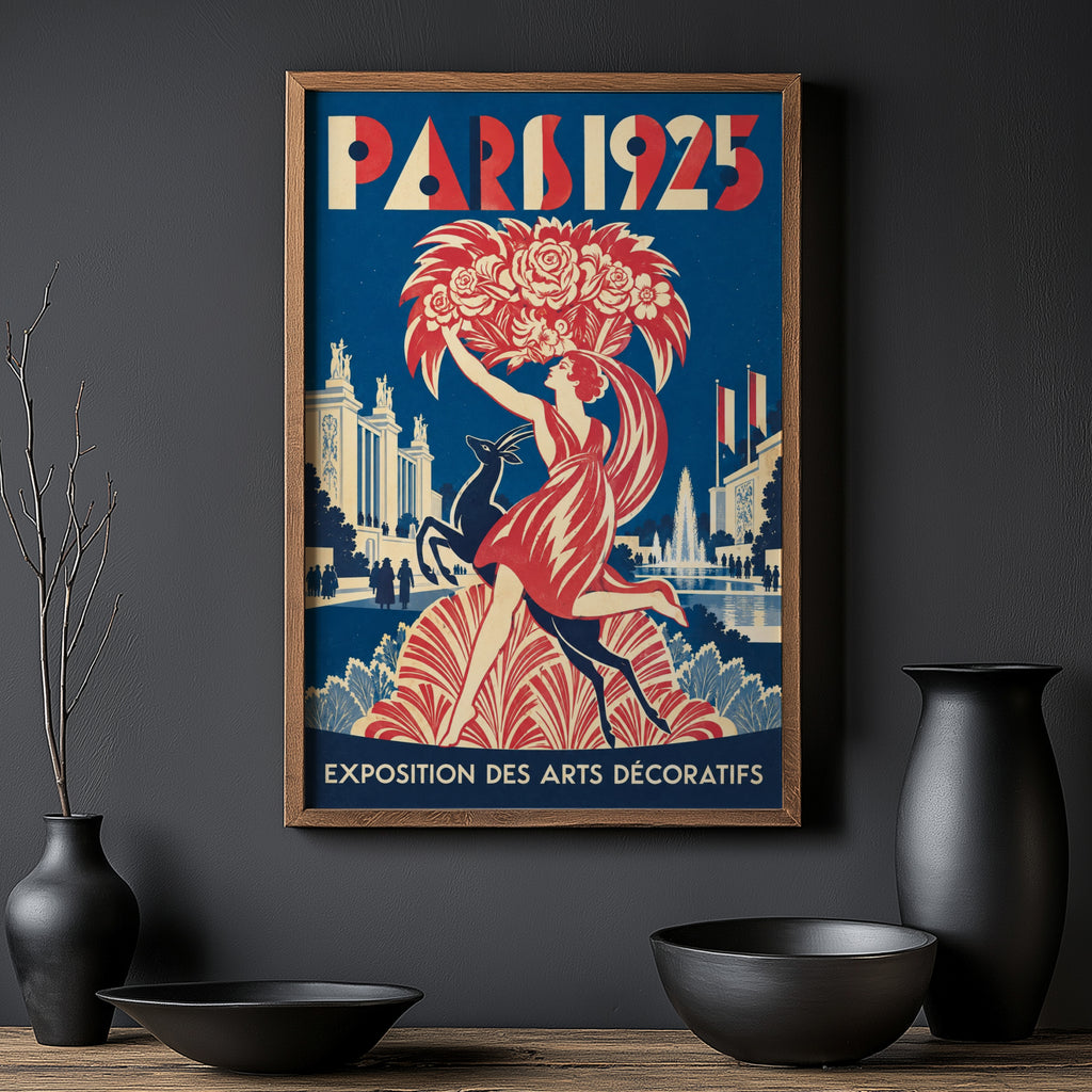 Vintage Paris 1925 Poster, Art Deco Wall Art, France Print