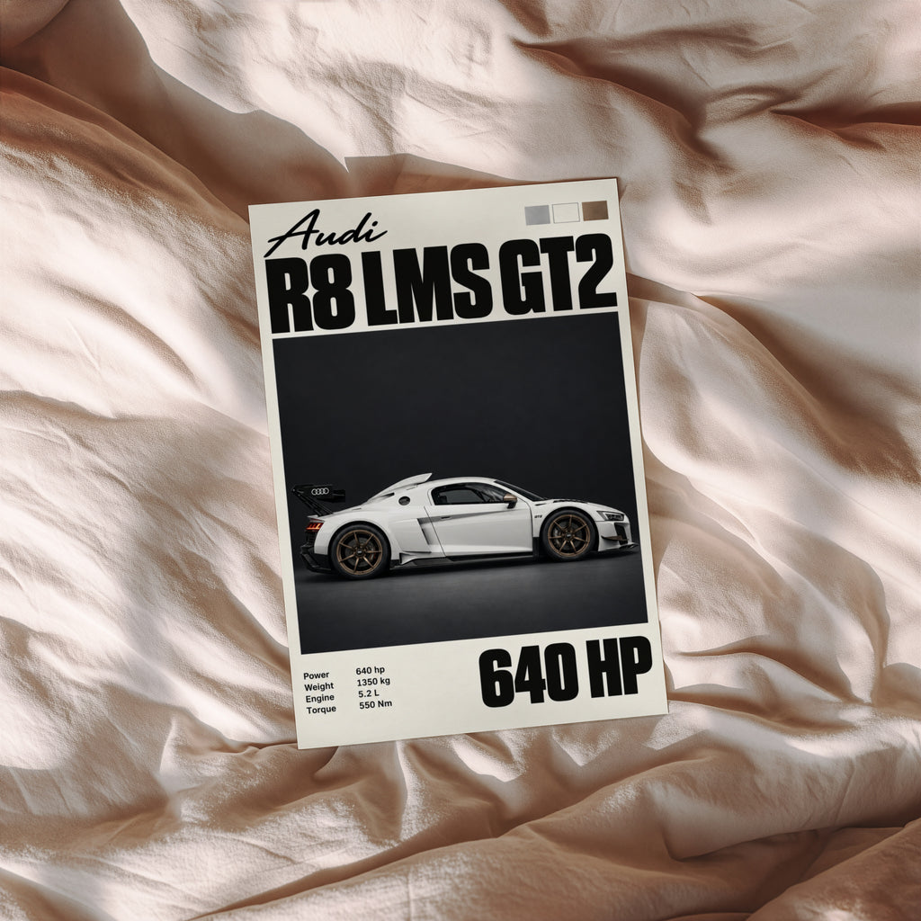 Vintage Audi R8 LMS GT2 Print, Racing Car Wall Art
