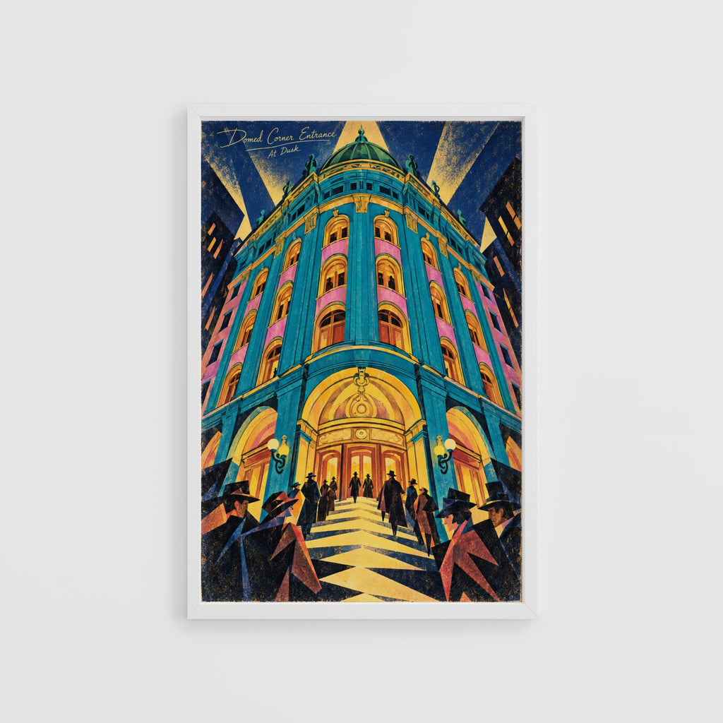 Vintage Art Deco Building Poster, Turquoise Dome Print