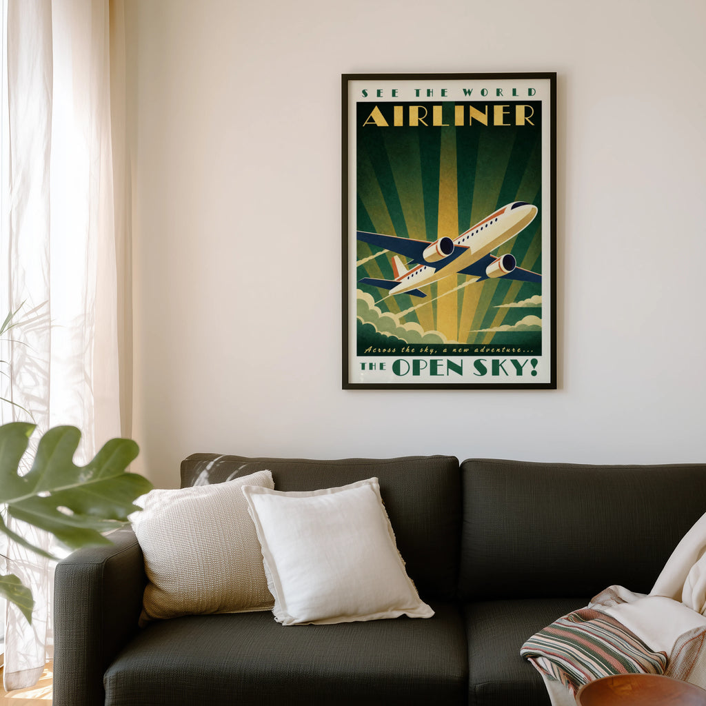 Vintage Airliner Poster, Art Deco Wall Art, Aviation Print