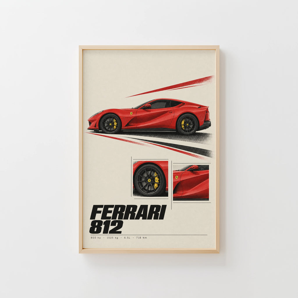Vintage Ferrari 812 Print, Red Supercar Wall Art