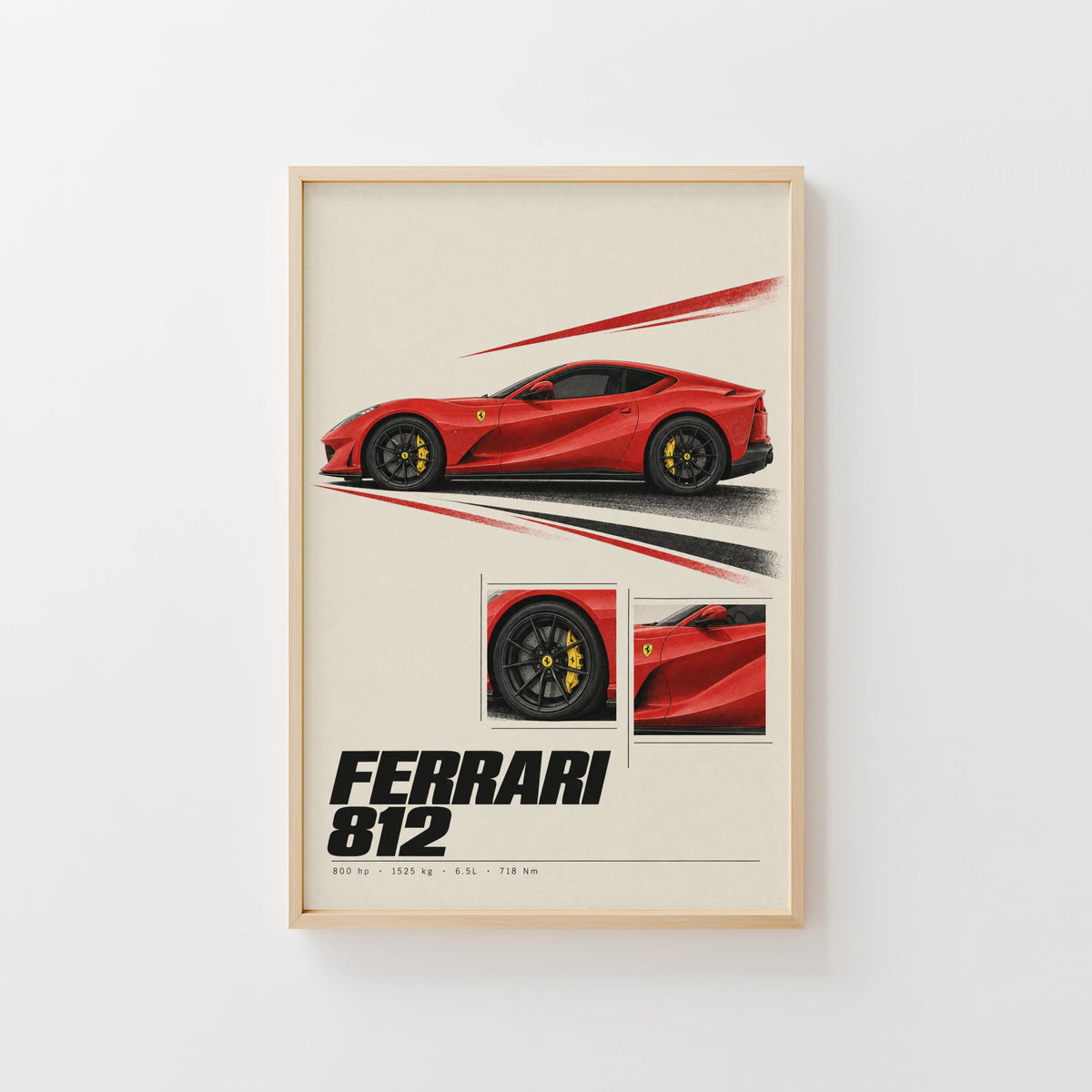 Vintage Ferrari 812 Print, Red Supercar Wall Art