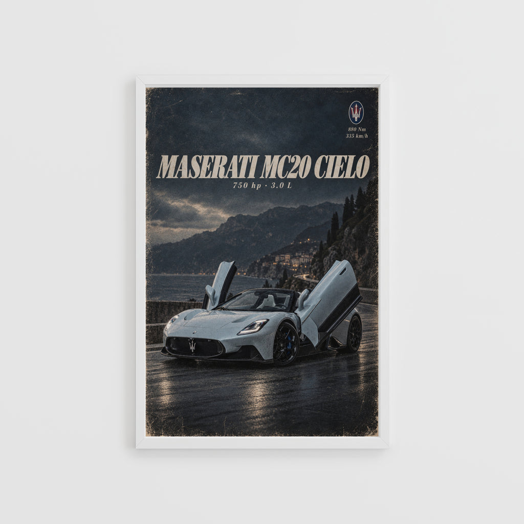 Vintage Maserati MC20 Cielo Print, Supercar Wall Art