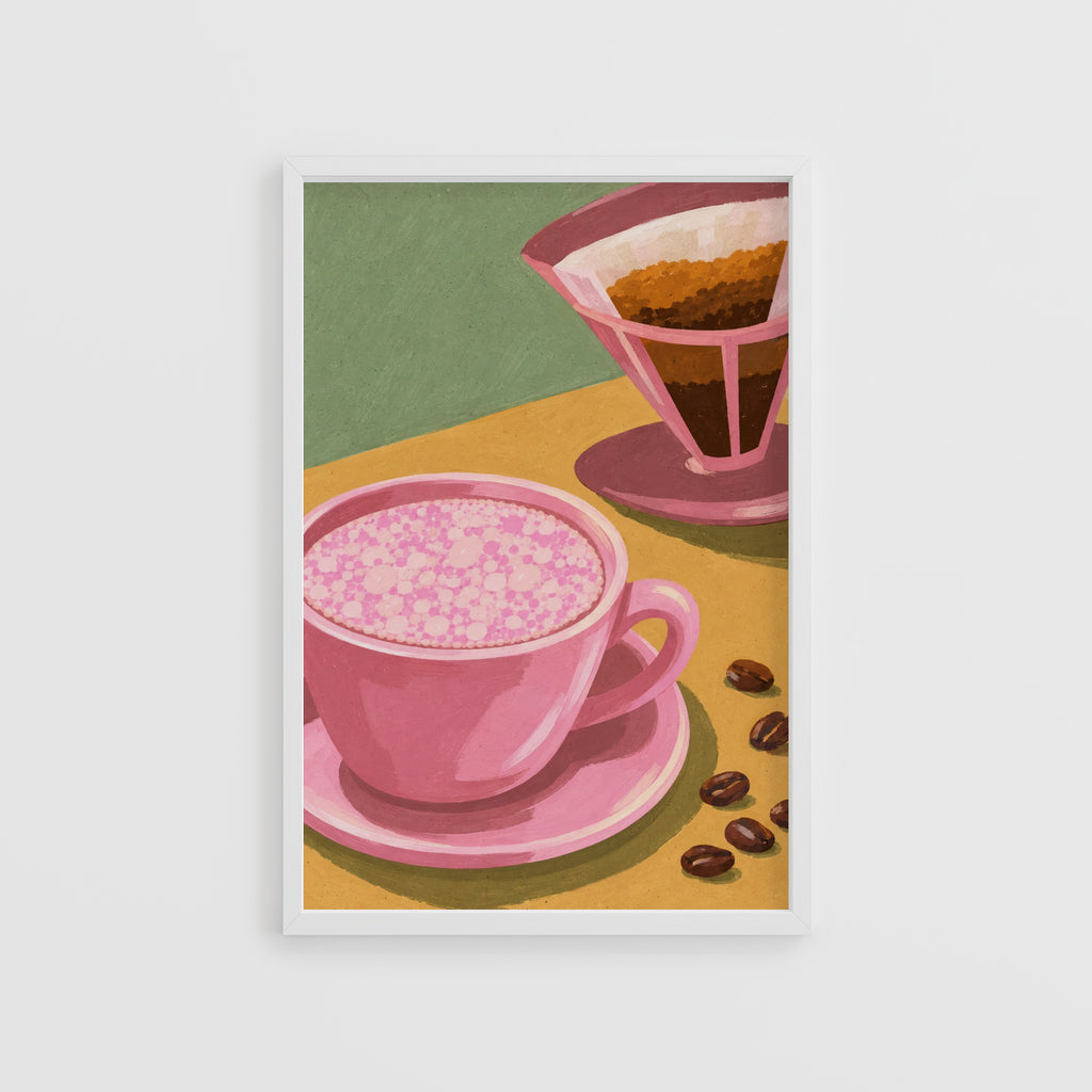 Vintage Coffee Print and Poster, Pink Kitchen Wall Art