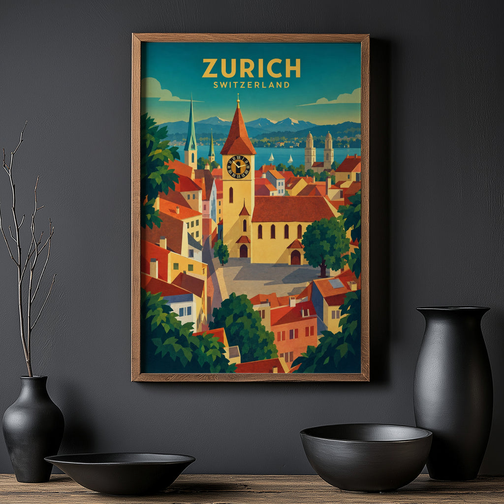 Vintage Zurich Switzerland Poster, Art Deco Print