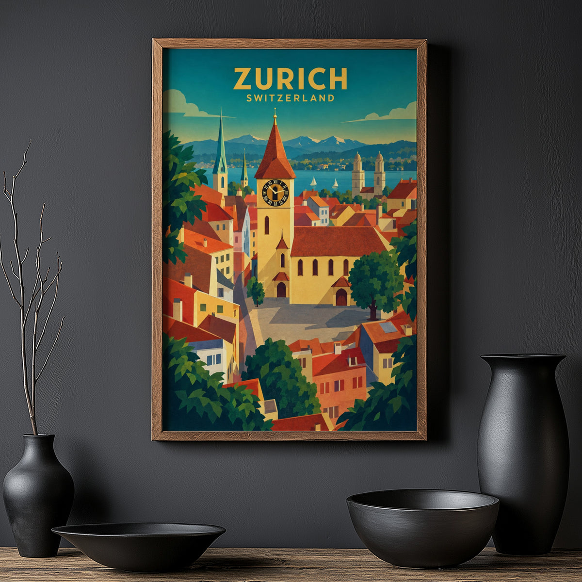 Vintage Zurich Switzerland Poster, Art Deco Print