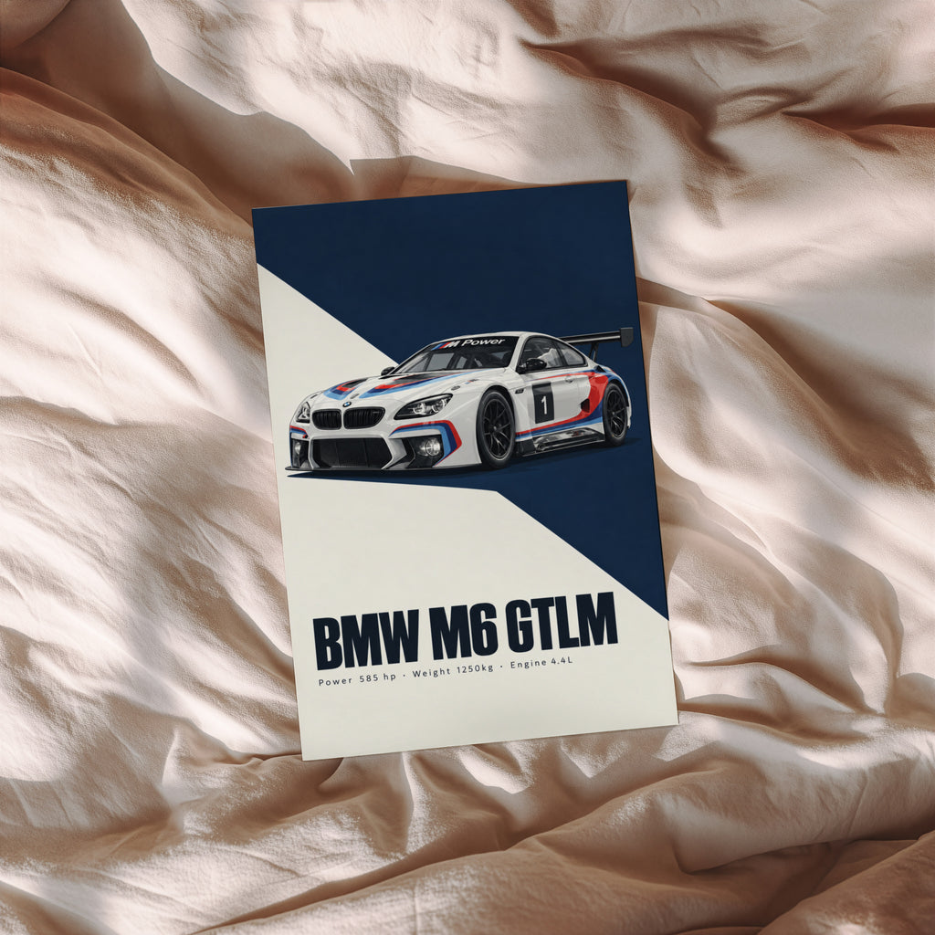 Vintage BMW M6 GTLM Racing Car Print, Wall Art
