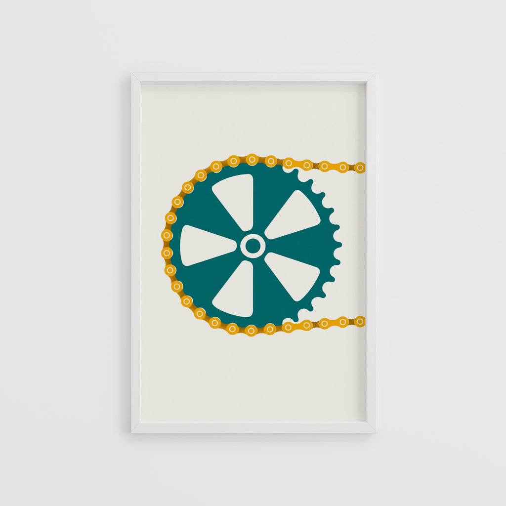 Vintage Bike Chainring Poster, Cycling Wall Art, Print
