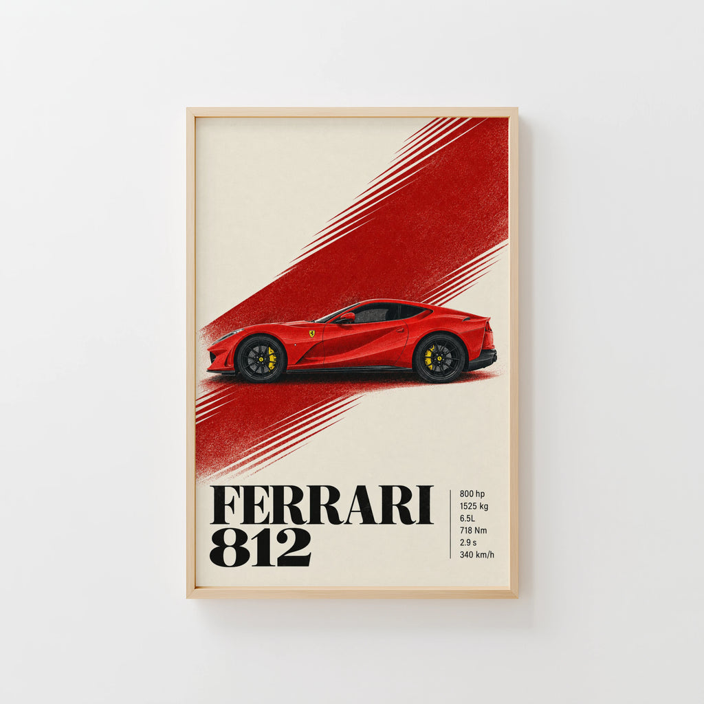 Vintage Ferrari 812 Print, Red Supercar Wall Art