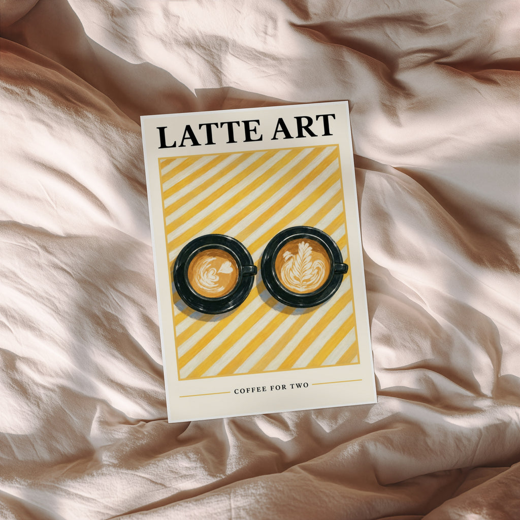 Vintage Latte Art Print and Poster, Coffee Wall Art