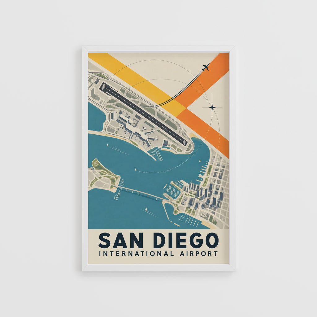Vintage San Diego Airport Poster, Aerial Map Print