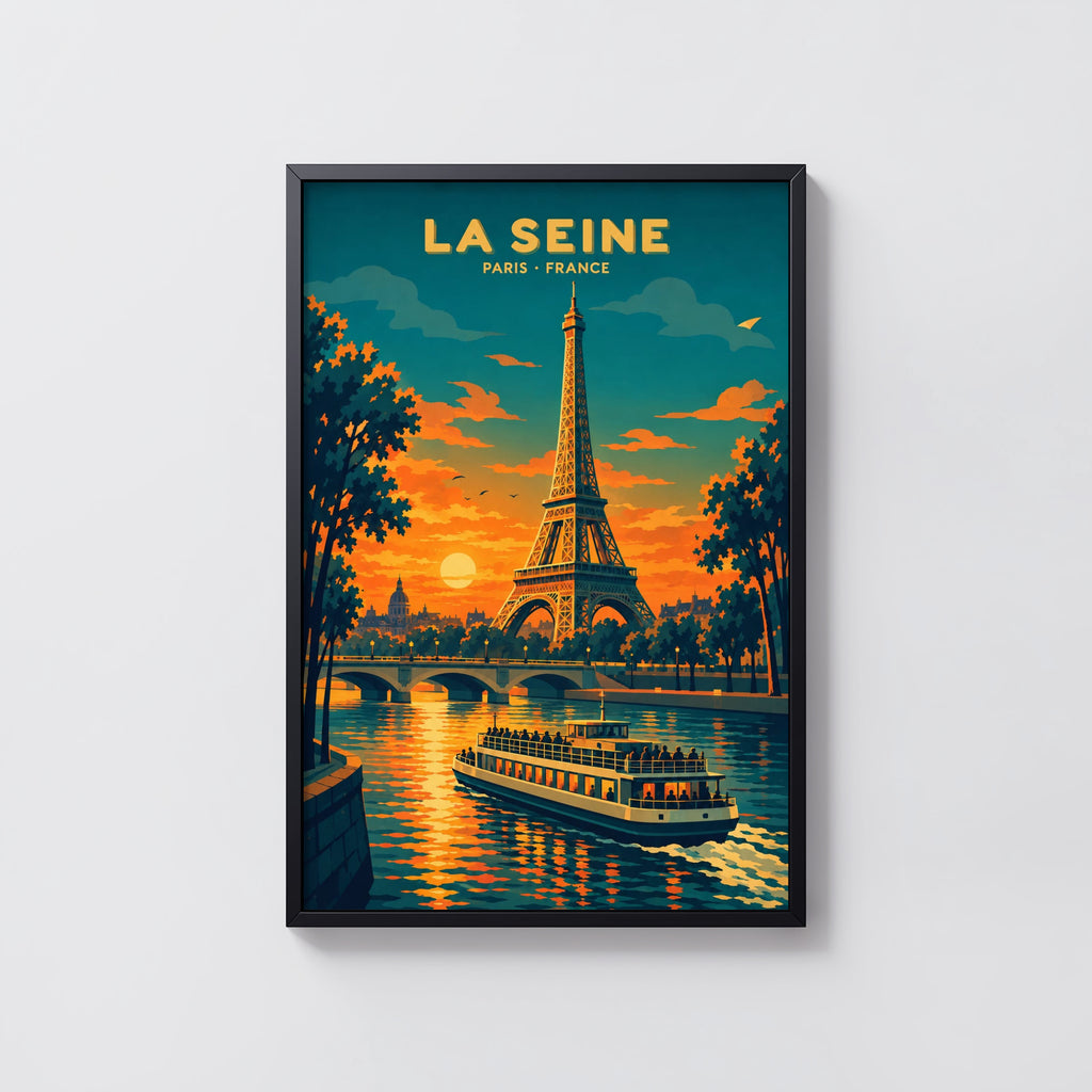 Vintage Paris Poster, Eiffel Tower Wall Art, Seine Print