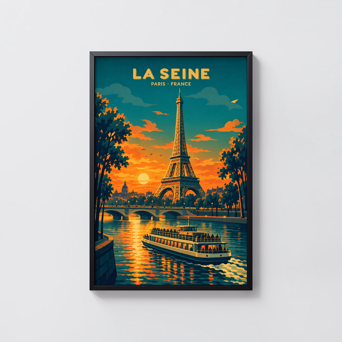 Vintage Paris Poster, Eiffel Tower Wall Art, Seine Print