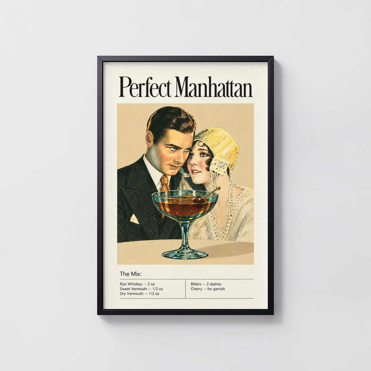 Vintage Manhattan Cocktail Print Poster, Bar Wall Art